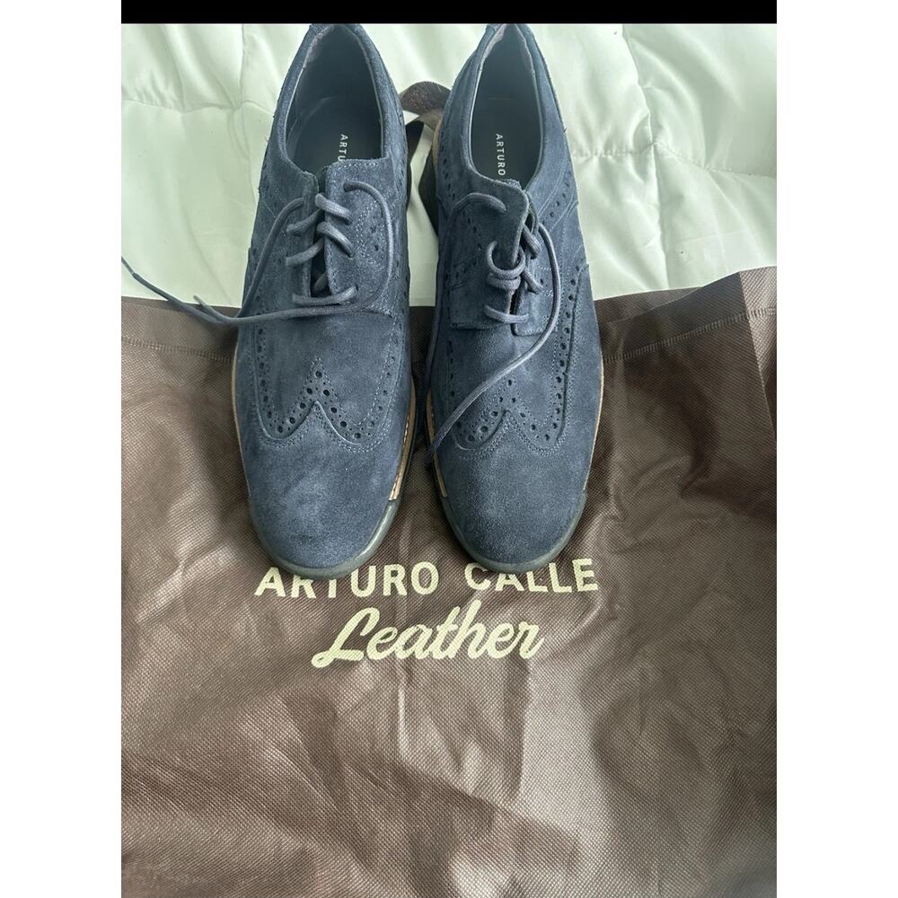 Arturo Calle Men’s Suede Leather Oxford Shoes Blue Wingtip Size US 9 EU 43 Casua